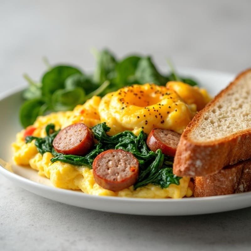 Egg White Scramble with Turkey Sausage and Spinach