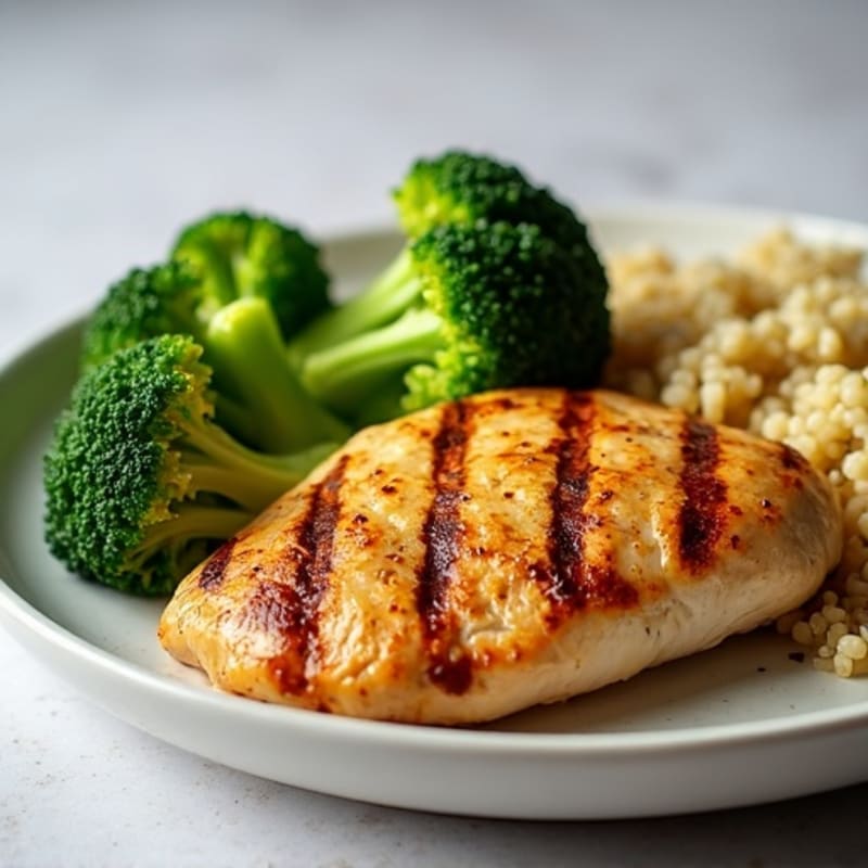 Grilled Chicken Breast with Roasted Broccoli and Quinoa