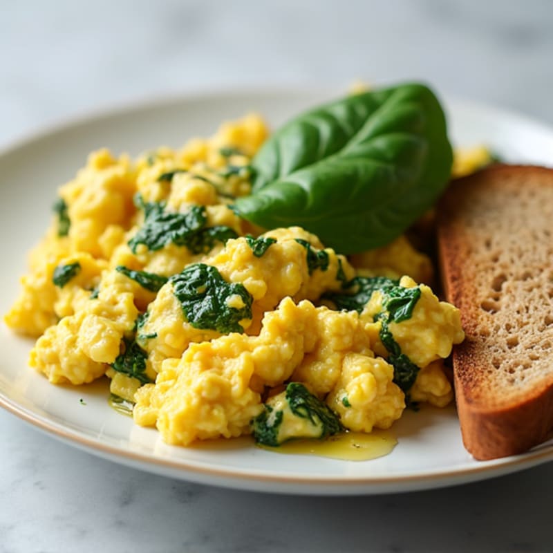 Scrambled Eggs with Spinach and Whole Grain Toast
