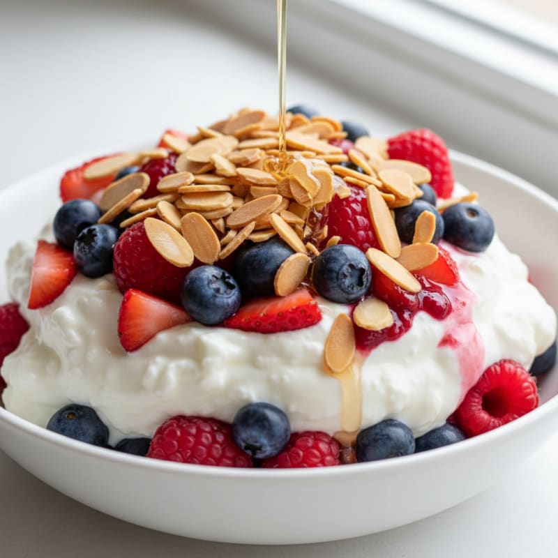Greek Yogurt Protein Parfait with Mixed Berries and Almonds