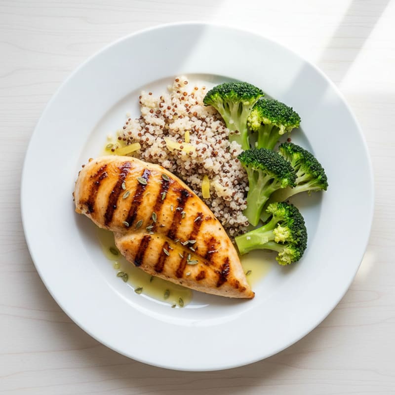 Grilled Chicken Breast with Quinoa and Steamed Broccoli