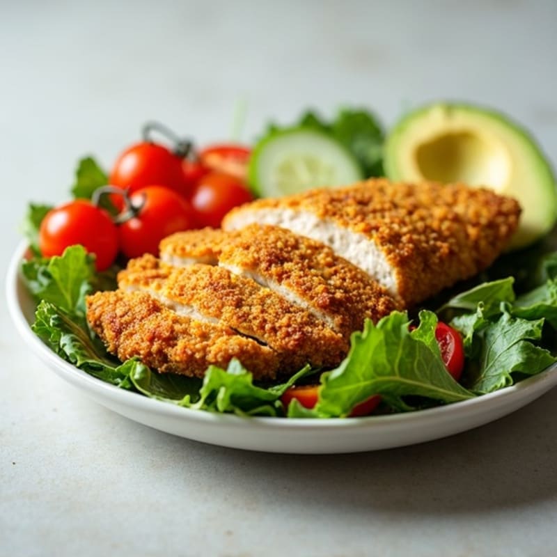Crispy Chicken Power Salad with Fresh Greens and Creamy Avocado Dressing