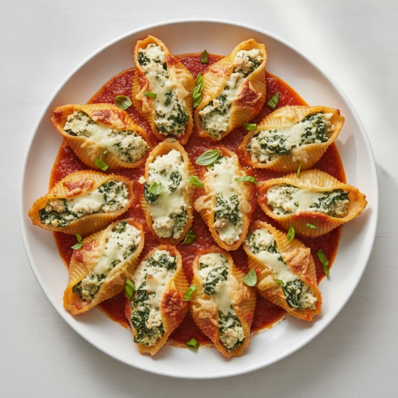 Spinach Ricotta Stuffed Shells with Marinara