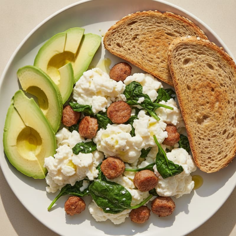 Egg White Scramble with Turkey Sausage and Spinach