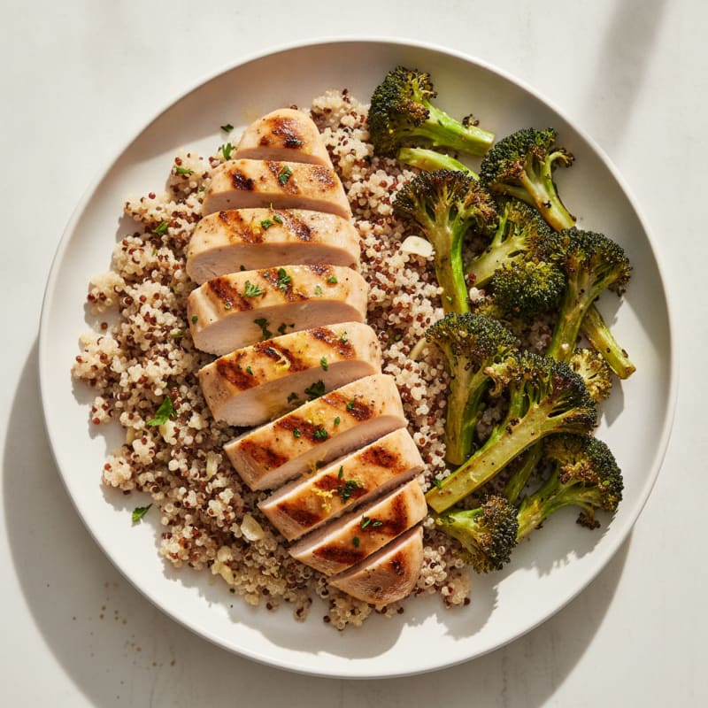 Grilled Chicken Breast with Quinoa and Roasted Broccoli