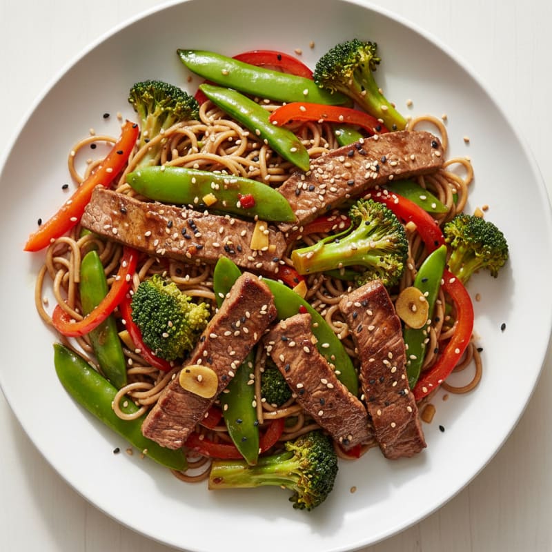Tender Sesame Beef and Crispy Vegetable Stir-Fry