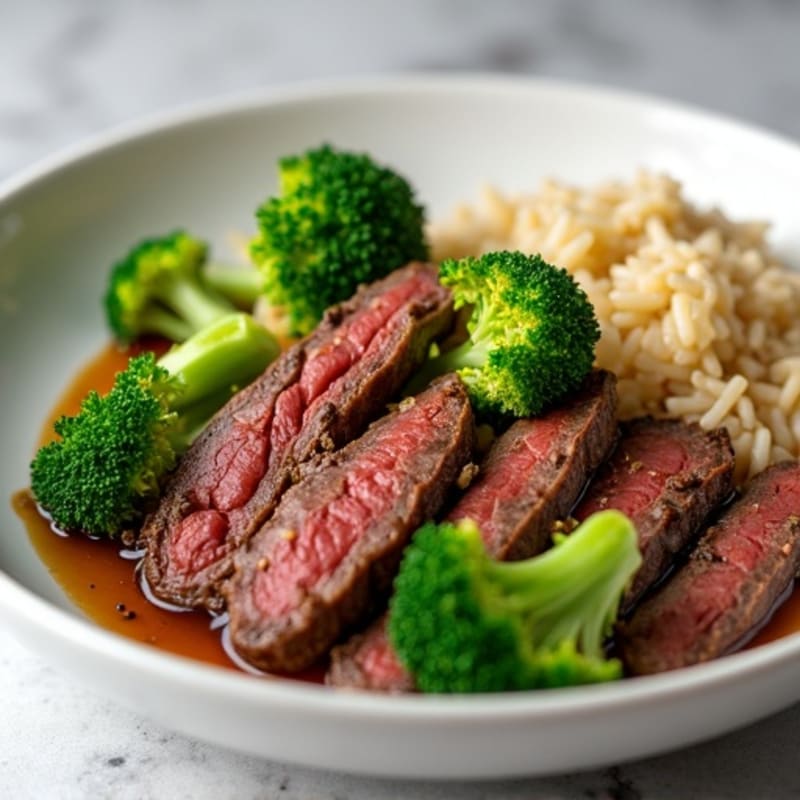 Lean Beef and Crispy Broccoli with Ginger-Garlic Rice