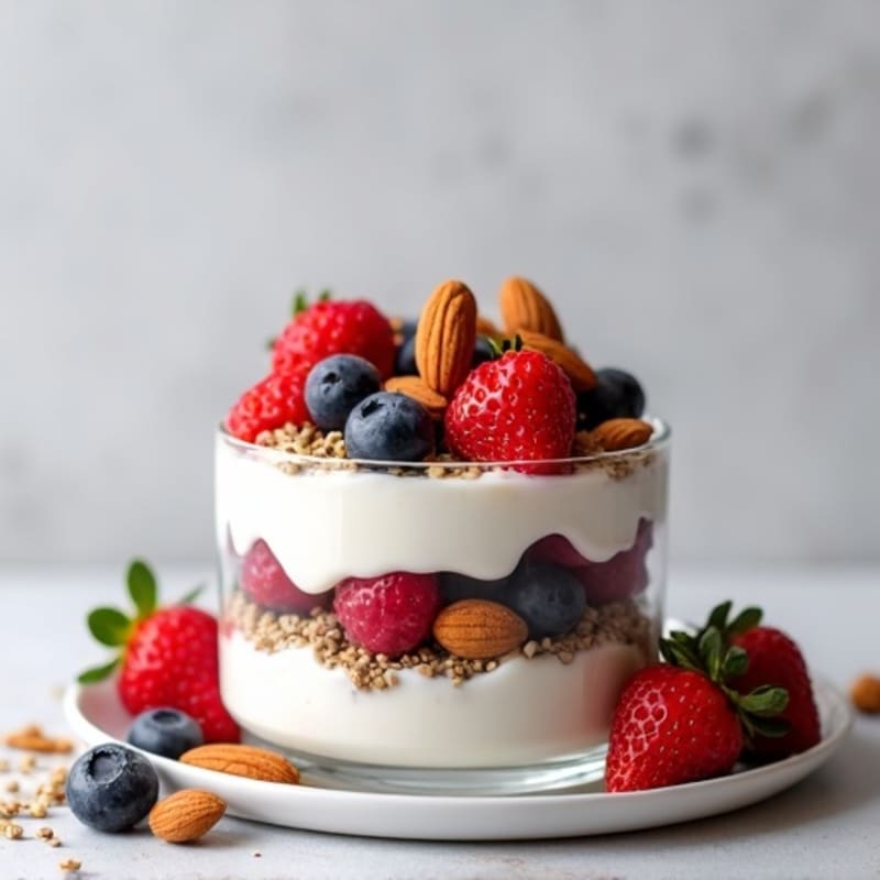Greek Yogurt Protein Parfait with Mixed Berries and Almonds
