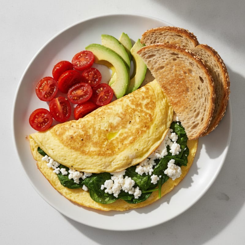 Egg White Spinach Omelette with Cottage Cheese and Cherry Tomatoes