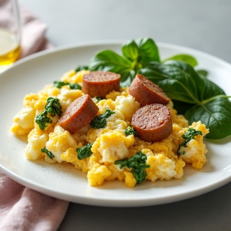 Egg White and Turkey Sausage Scramble with Baby Spinach