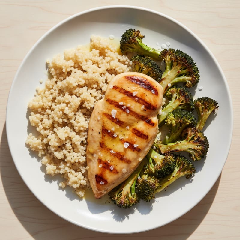 Grilled Chicken Breast with Quinoa and Roasted Broccoli
