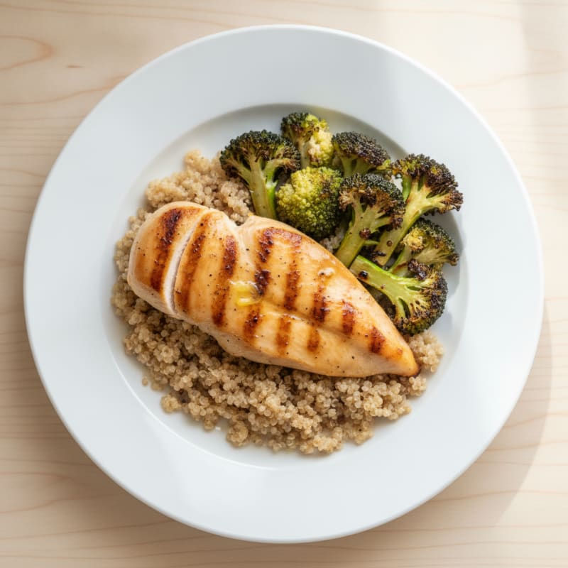 Grilled Chicken Breast with Quinoa and Roasted Broccoli