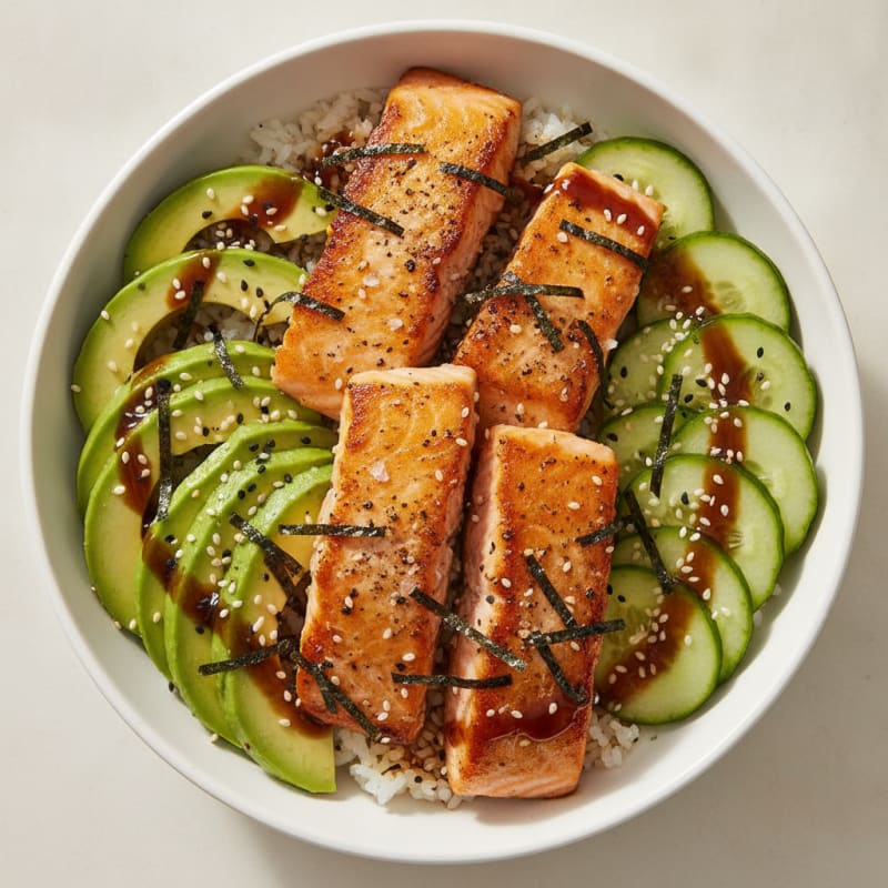 Salmon Sushi Rice Bowl with Avocado