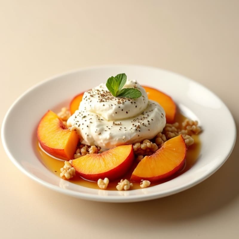 Cottage Cheese with Sliced Peaches and Chia Seeds