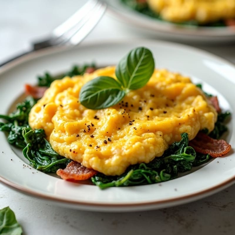 Scrambled Egg Whites with Sautéed Spinach and Turkey Bacon