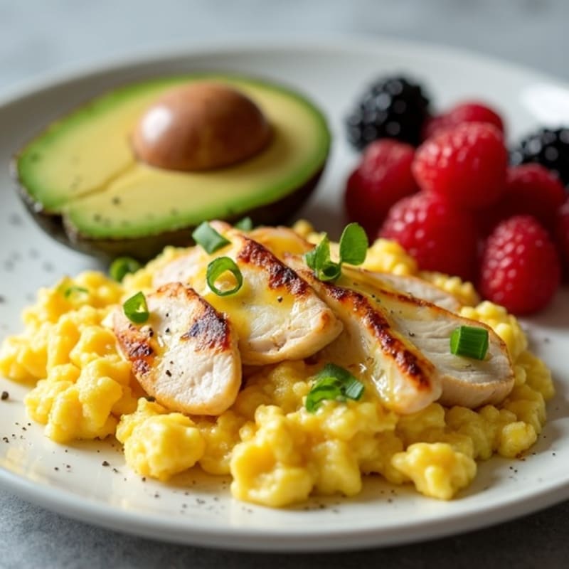 Egg White Scramble with Grilled Chicken and Avocado