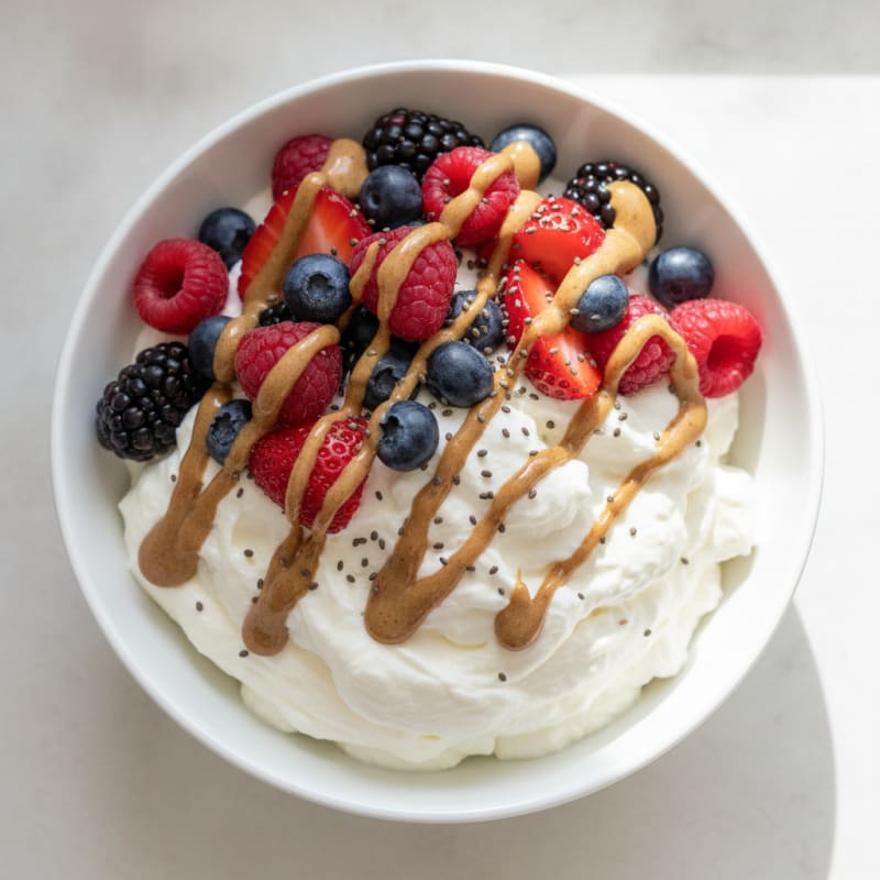 Greek Yogurt Protein Mousse with Mixed Berries
