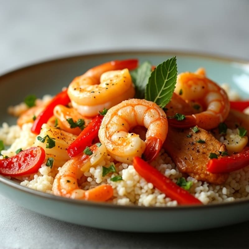 Spicy Shrimp and Chicken Cauliflower Rice Skillet