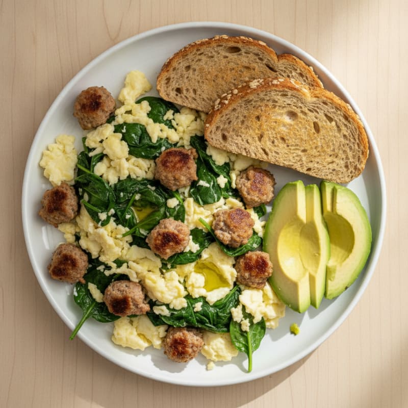 Egg White Scramble with Spinach and Turkey Sausage