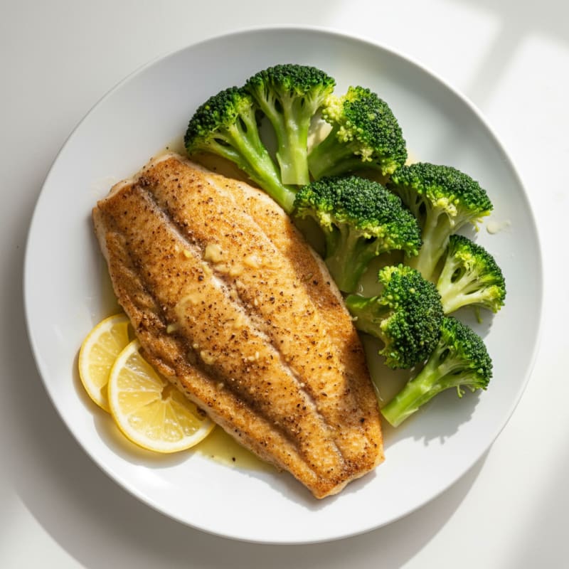 Seared Tilapia with Steamed Broccoli and Lemon