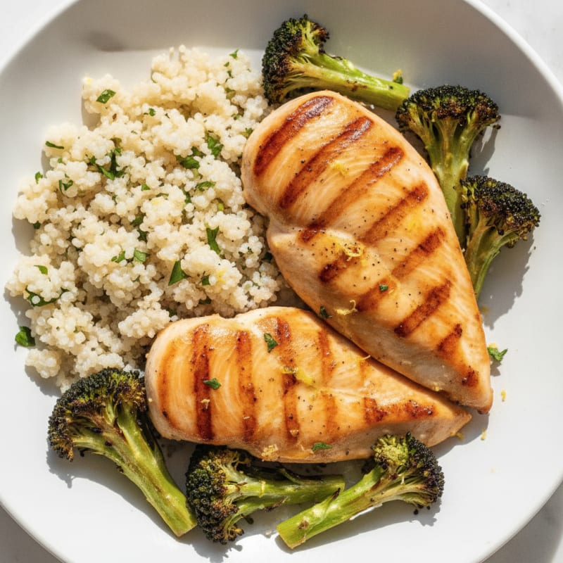 Grilled Chicken Breast with Quinoa and Roasted Broccoli