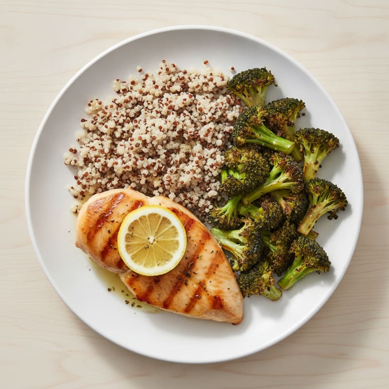 Grilled Chicken Breast with Quinoa and Roasted Broccoli