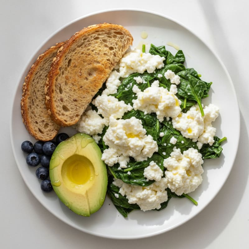 Egg White Scramble with Spinach and Cottage Cheese