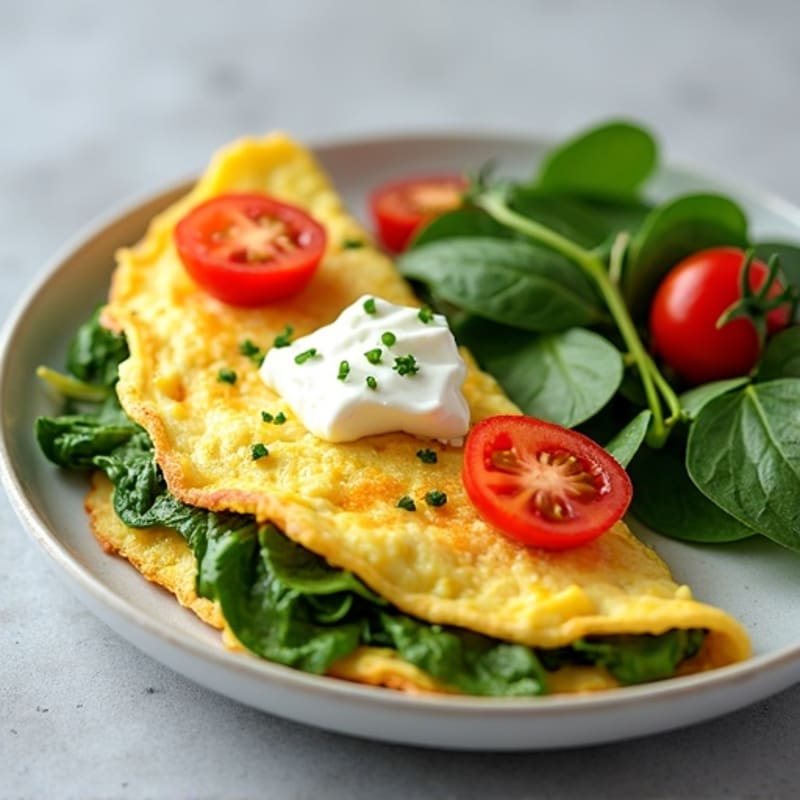 Egg White Spinach Omelette with Cottage Cheese and Cherry Tomatoes