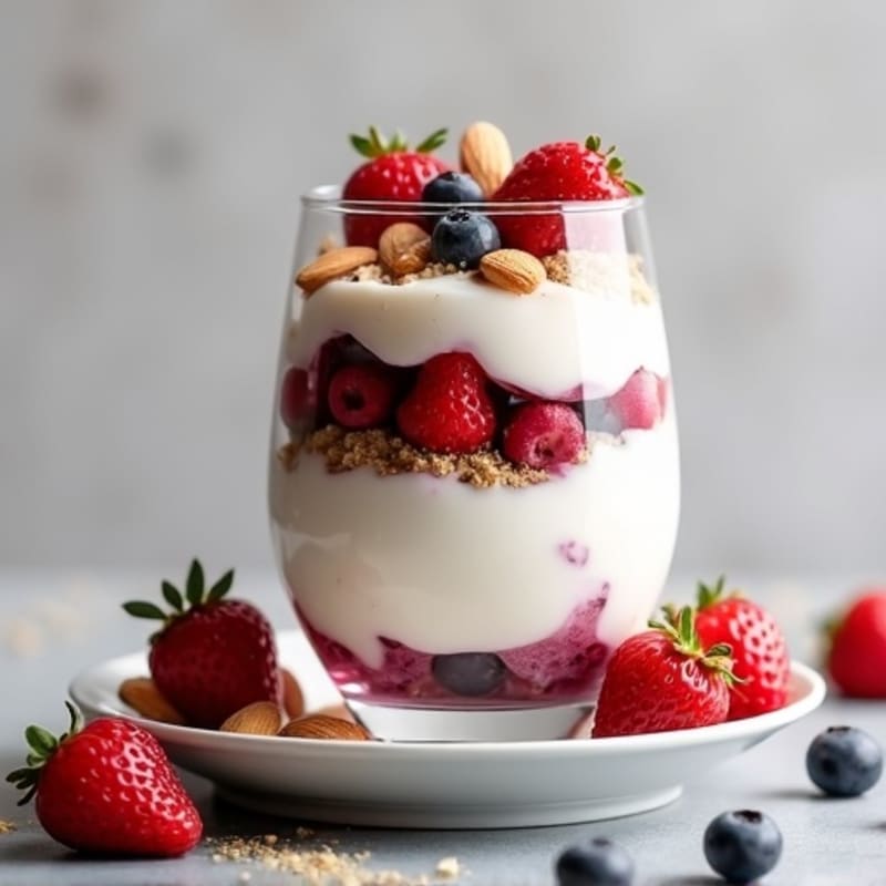 Greek Yogurt Protein Parfait with Mixed Berries and Almonds