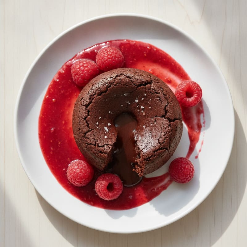 Chocolate Lava Cake with Raspberry Coulis