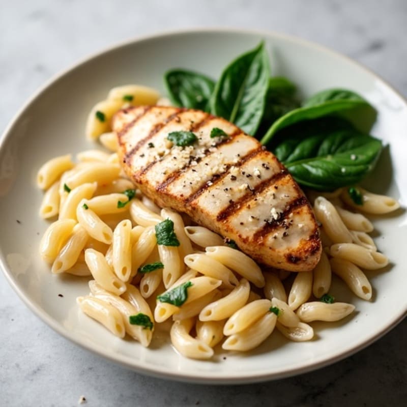 Chicken with Creamy Garlic Alfredo-Style Whole Wheat Pasta