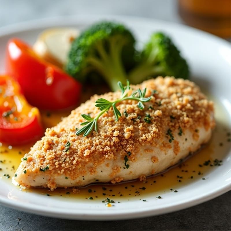 Herb-Crusted Almond-Coated Chicken with Roasted Vegetables
