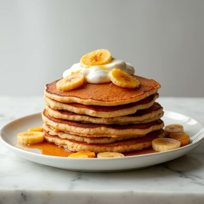 Healthy Fluffy Whole Grain Pancakes with Caramelized Bananas