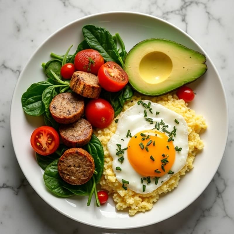 Fluffy Egg White Scramble with Fresh Spinach and Lean Turkey Sausage