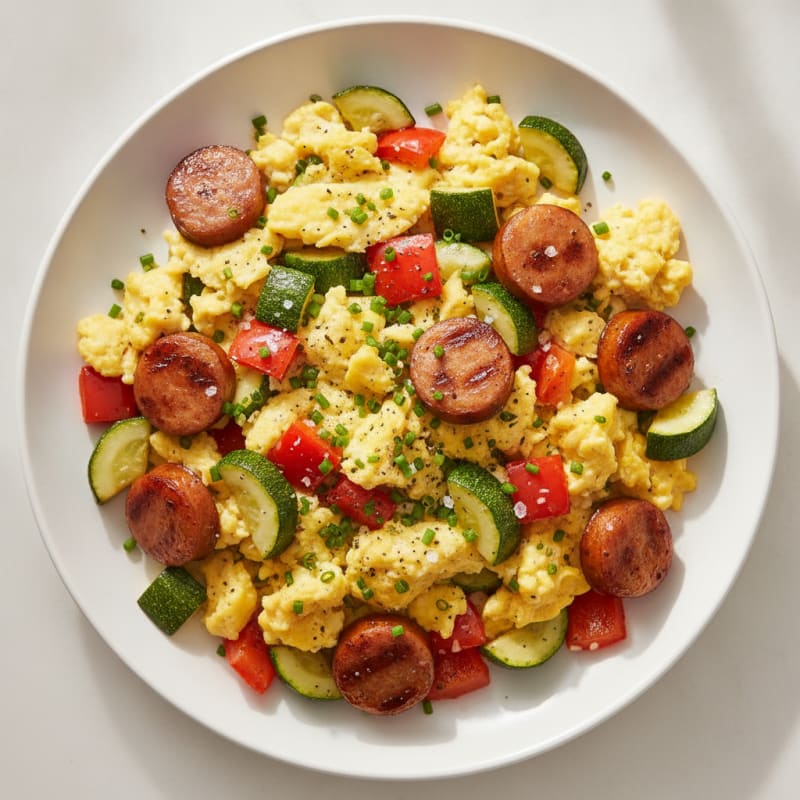 Hearty Scrambled Eggs with Roasted Vegetables