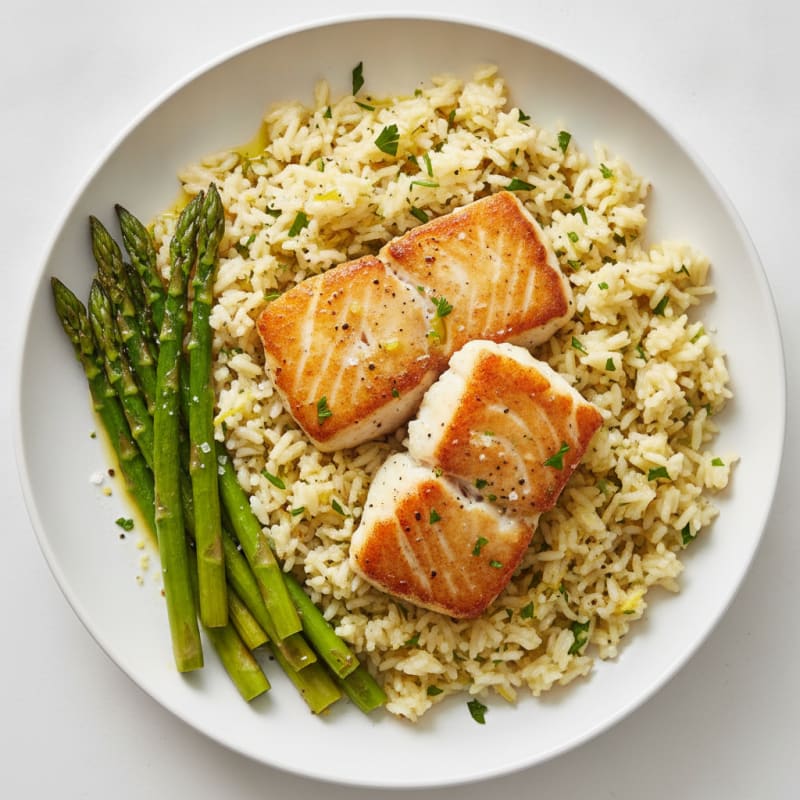 Pan-Seared Halibut with Lemon-Herb Rice