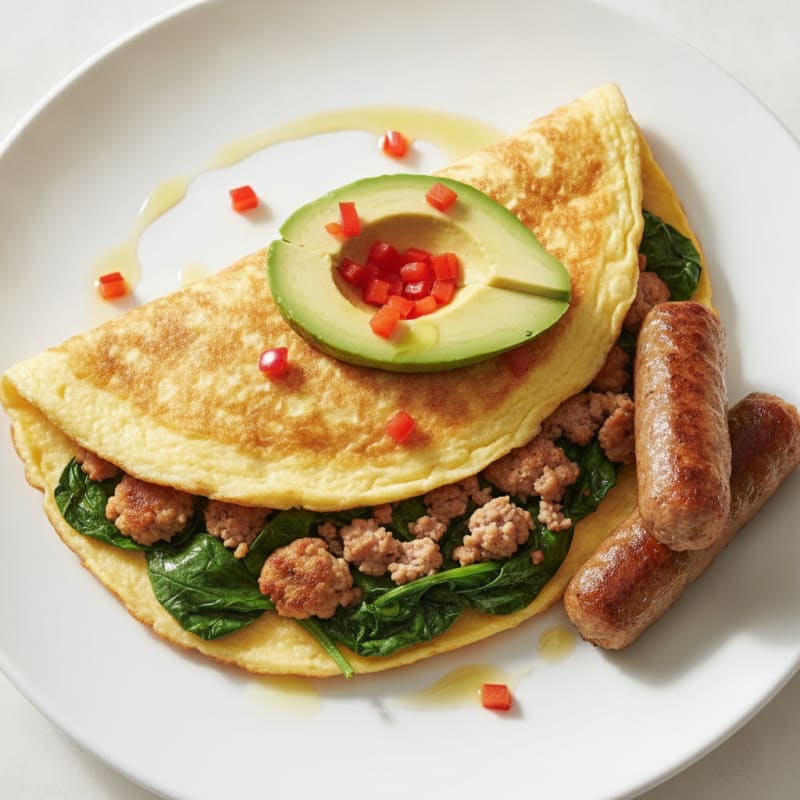 Egg White Spinach Omelette with Turkey Sausage