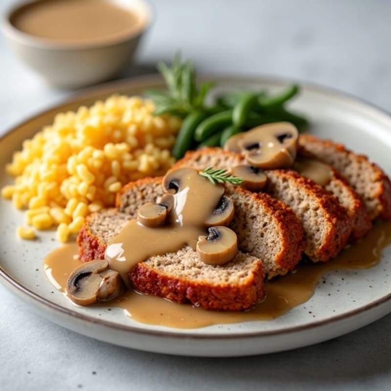 Lean Turkey Meatloaf with Silky Mushroom Gravy