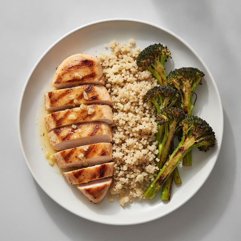 Grilled Chicken Breast with Quinoa and Roasted Broccoli