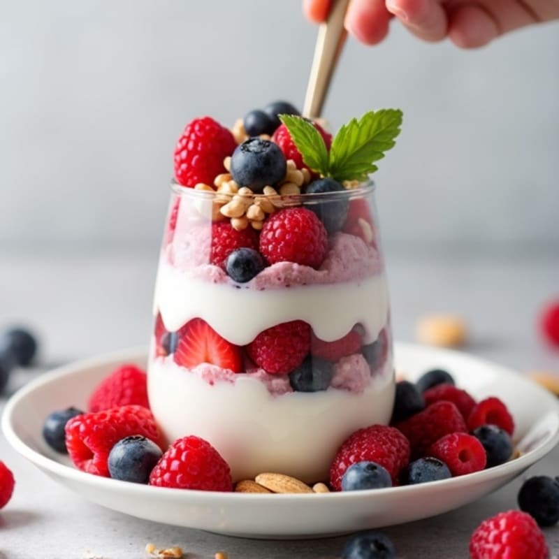 Greek Yogurt Protein Parfait with Mixed Berries and Almonds