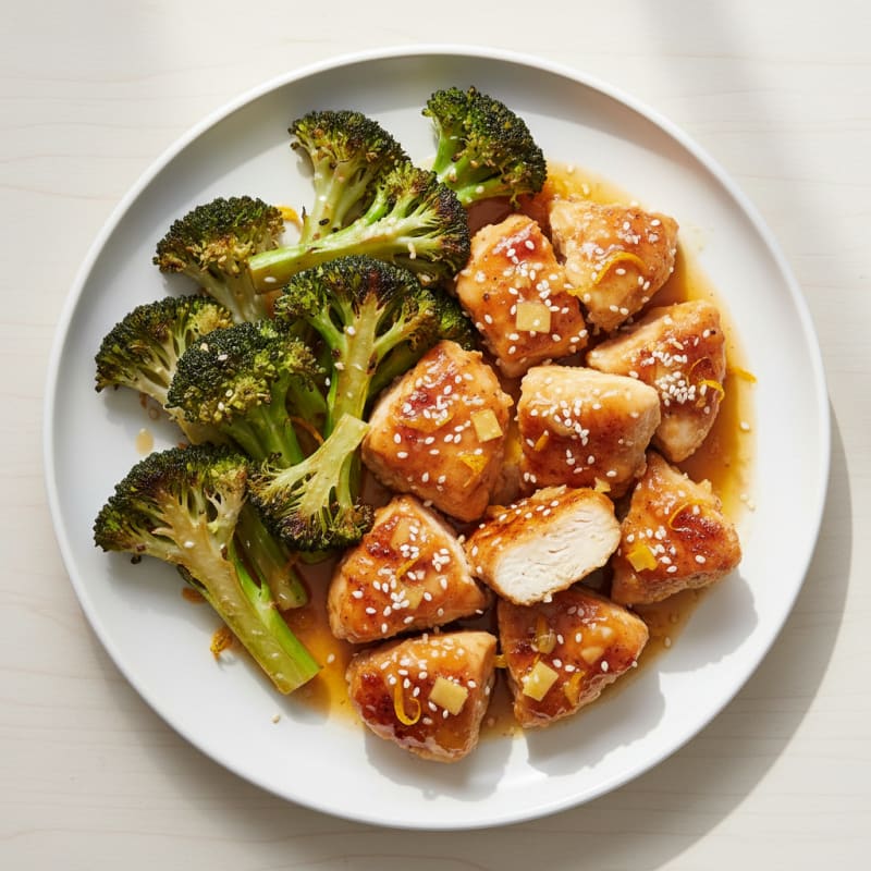 Crispy Orange Glazed Chicken with Roasted Broccoli