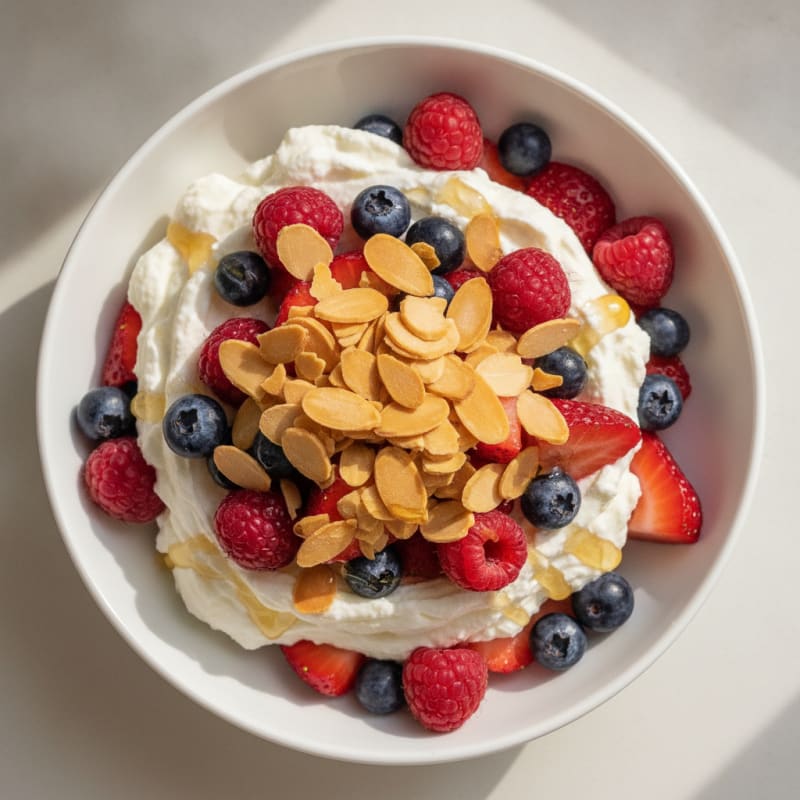 Greek Yogurt Protein Parfait with Mixed Berries and Almonds