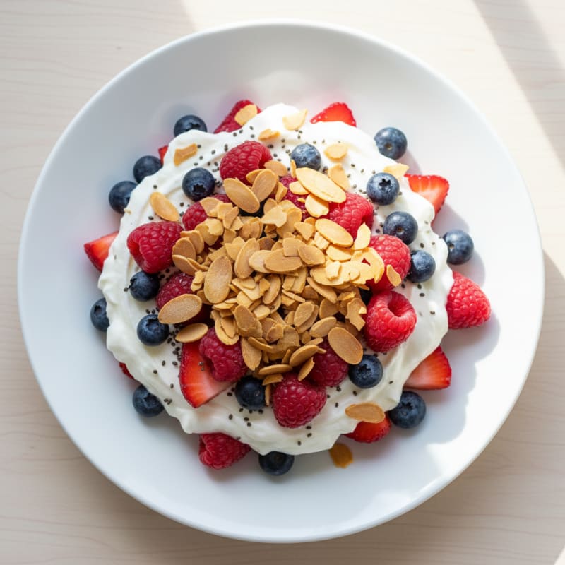 Greek Yogurt Protein Parfait with Mixed Berries and Almonds