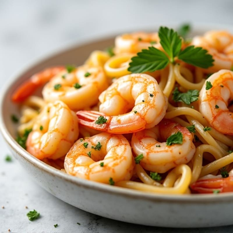 Fresh Garlic Lemon Shrimp with Whole Wheat Linguine