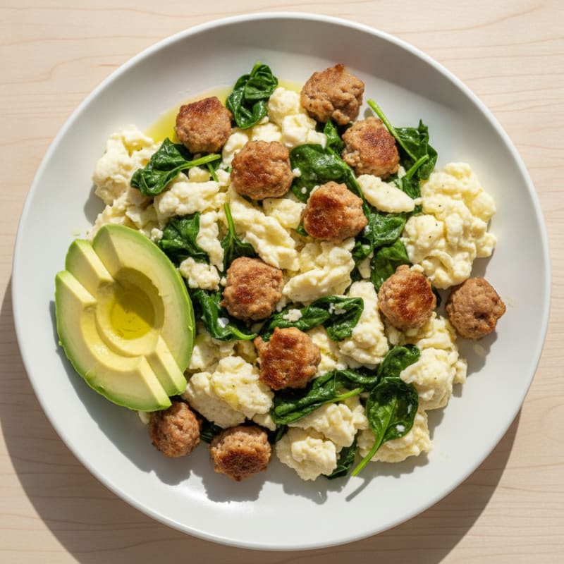 Egg White Scramble with Turkey Sausage and Spinach