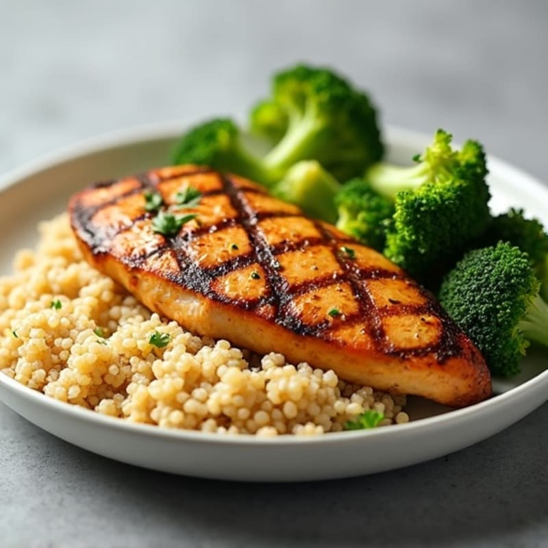 Grilled Chicken Breast with Quinoa and Steamed Broccoli