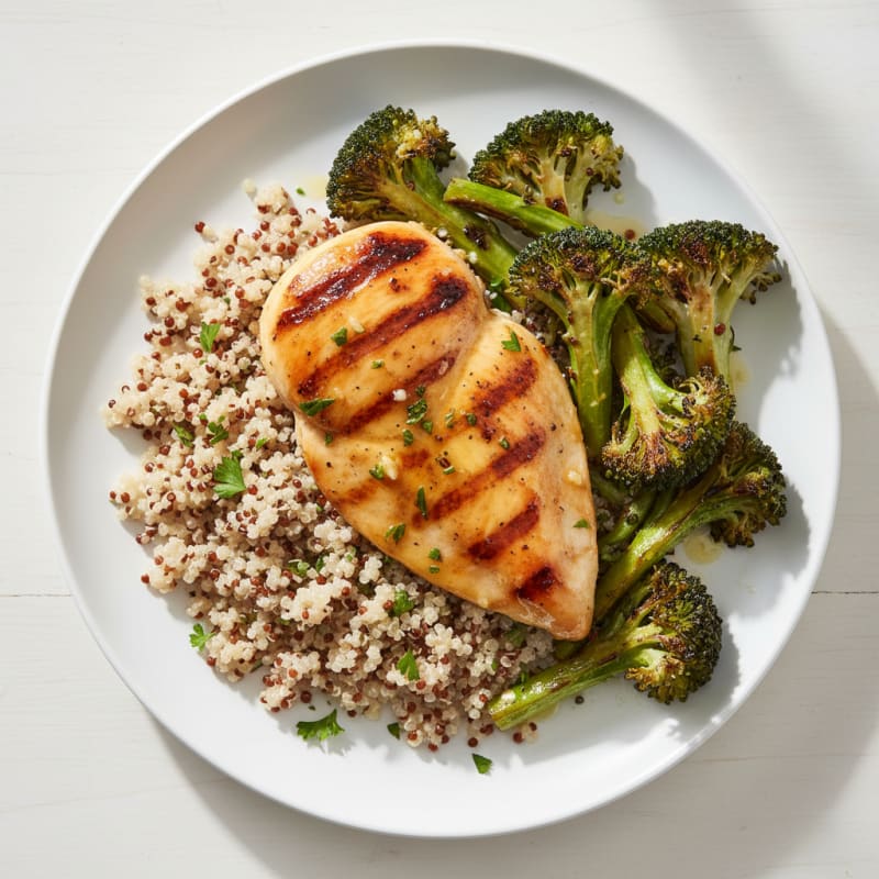 Grilled Chicken Breast with Quinoa and Roasted Broccoli