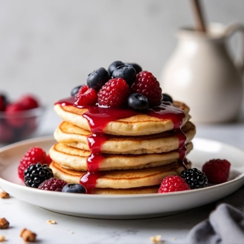 Vanilla-Cinnamon Protein Pancakes with Berry Compote