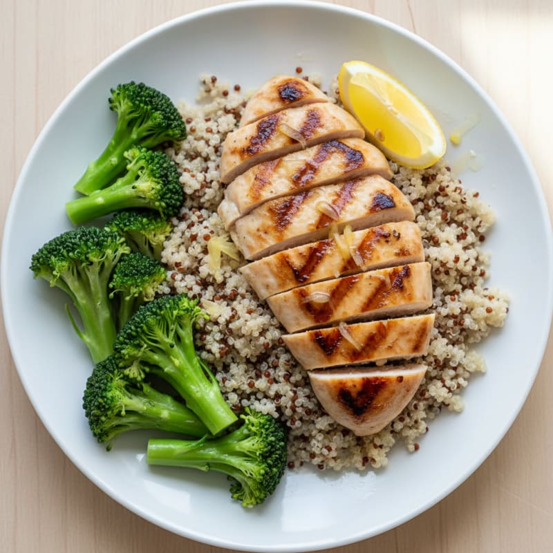 Grilled Chicken Breast with Quinoa and Steamed Broccoli