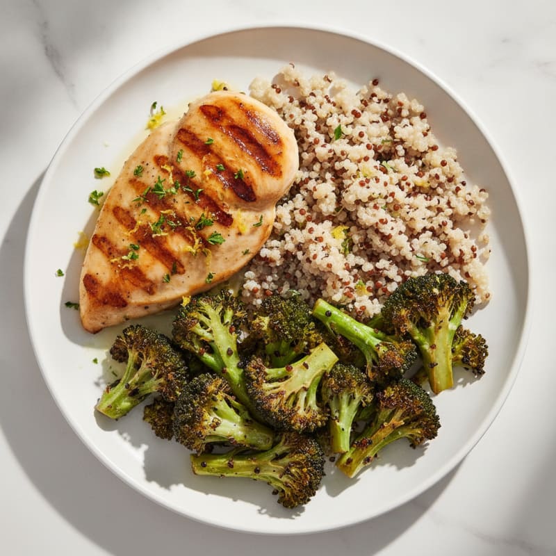 Grilled Chicken Breast with Quinoa and Roasted Broccoli